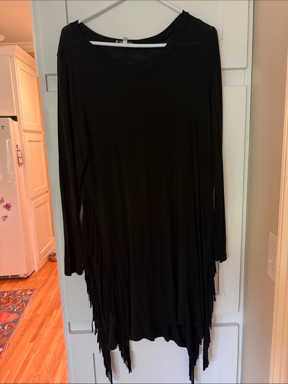 Black Long-Sleeve Fringe Tunic Top